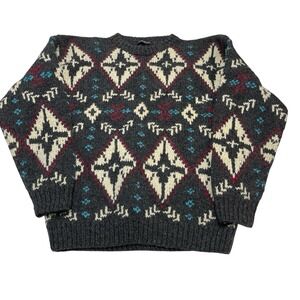 Vintage Gant Sweater Mens M Heavy Knit Oversized Geometric Nordic Grandpa Ski
